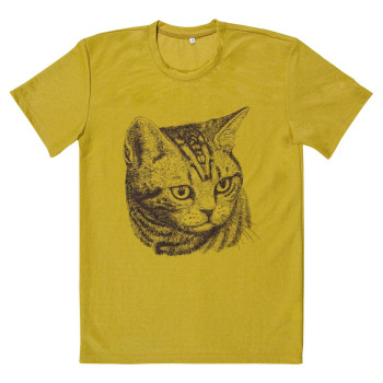 T-shirt z nadrukiem Kot m.535 musztarda wiskoza TM Jarosław